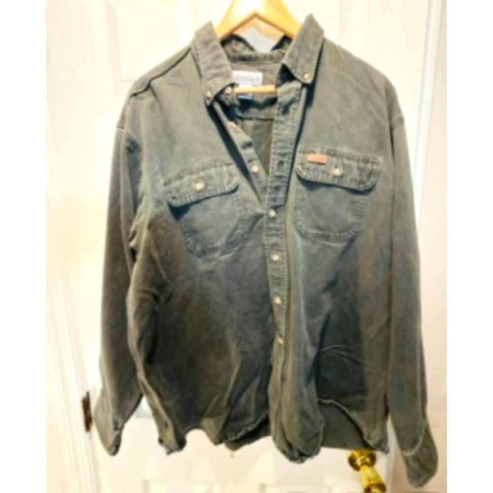 Vintage Carhartt S09 Sandstone 100% Cotton Long-sleeve Work Shirt Size XL